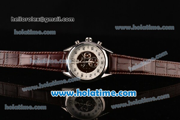 Tag Heuer Mikrograph Chrono Miyota OS10 Quartz Steel Case with Brown Leather Strap and White/Brown Dial - Click Image to Close